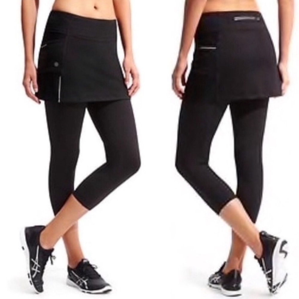 Athleta Be Free 2 In 1 Athletic Skirted Crop Leggings Black Size Small